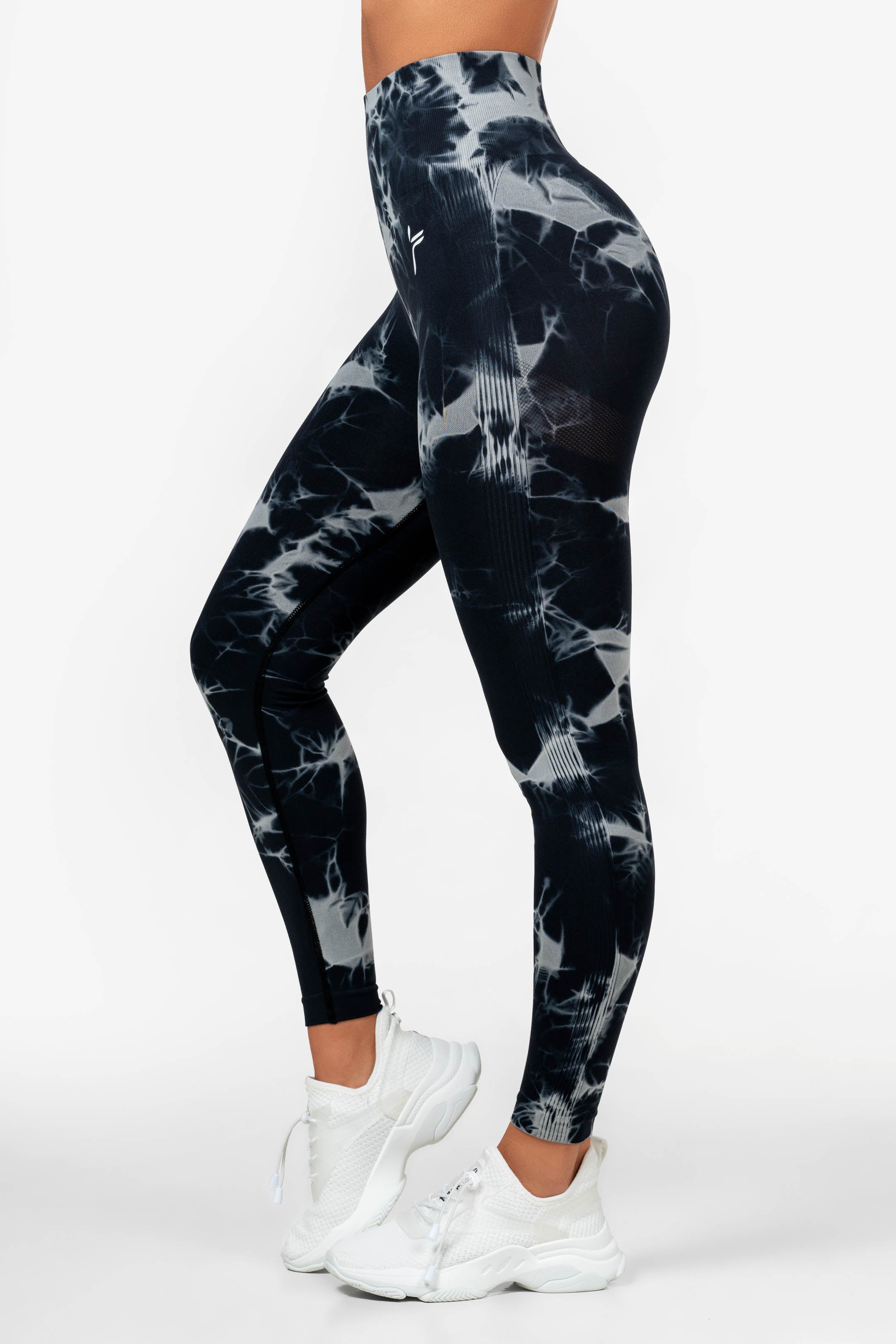 Women Tie-dyed High Waist Gym Exercise Sports Leggings,Black gray 